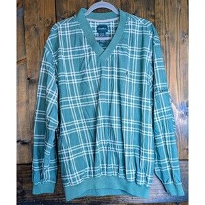 Vintage Catalina Golf Pullover Windbreaker Mens L Green Plaid V Neck Nylon...